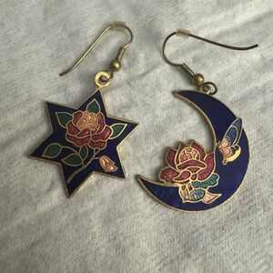 Vintage Floral Star and Moon Earrings